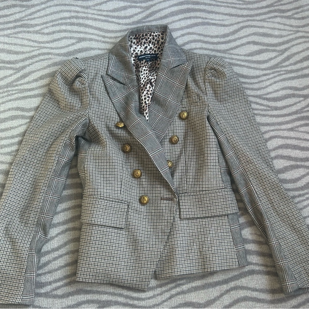 Generation Love Plaid Blazer with Gold Buttons, antique style with puff sleeves